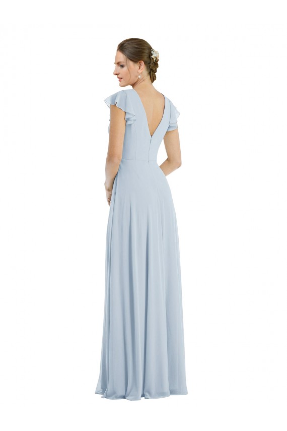 Flutter Sleeves Sea Glass V-Back A-Line Bateau Neck Formal Dress