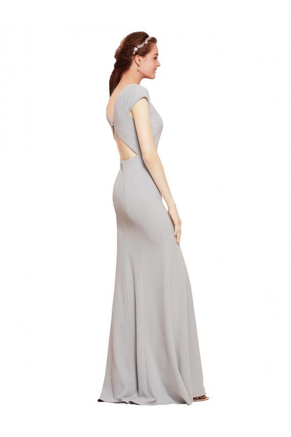 Sleeveless Dark Navy Open Back A-Line Boat Neck Formal Dress