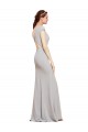Sleeveless Dark Navy Open Back A-Line Boat Neck Formal Dress
