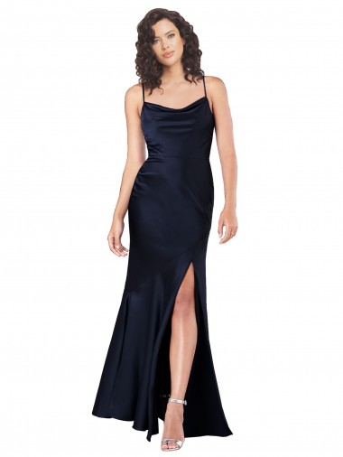 Affordable Sleeveless Dark Navy A-Line Cowl Neck Black Tie Formal Dress Canada