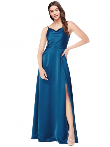 Affordable Sleeveless Peacock Blue Low Back A-Line Spaghetti Straps Formal Dress Canada