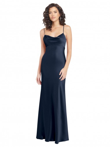 Affordable Sleeveless Dark Navy Open Back A-Line Cowl Neck Black Tie Formal Dress Canada
