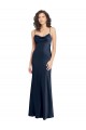 Sleeveless Dark Navy Open Back A-Line Cowl Neck Black Tie Formal Dress