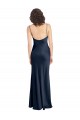 Sleeveless Dark Navy Open Back A-Line Cowl Neck Black Tie Formal Dress