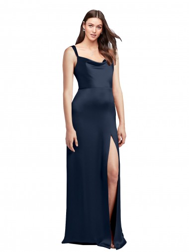 Affordable Sleeveless Dark Navy Low Back A-Line Cowl Neck Formal Dress Canada