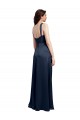 Sleeveless Dark Navy Low Back A-Line Cowl Neck Formal Dress