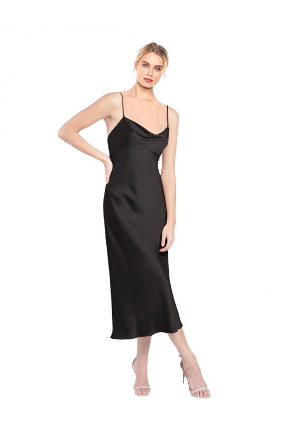 Sleeveless Black Low Back A-Line Spaghetti Straps Formal Dress