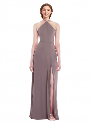 Affordable Sleeveless Dusty Rose Low Back A-Line Halter Neck Formal Dress Canada