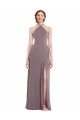 Sleeveless Dusty Rose Low Back A-Line Halter Neck Formal Dress