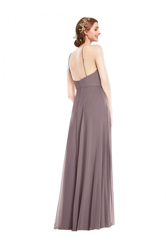 Sleeveless Dusty Rose Low Back A-Line Halter Neck Formal Dress