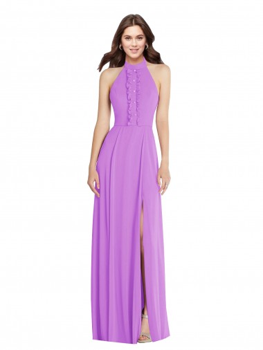 Affordable Sleeveless Violet Backless A-Line Halter Neck Formal Dress Canada