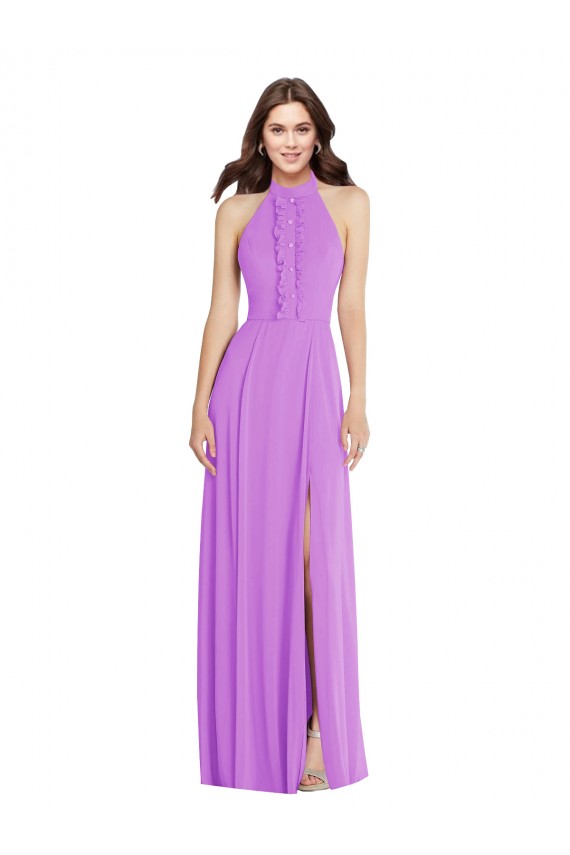Sleeveless Violet Backless A-Line Halter Neck Formal Dress