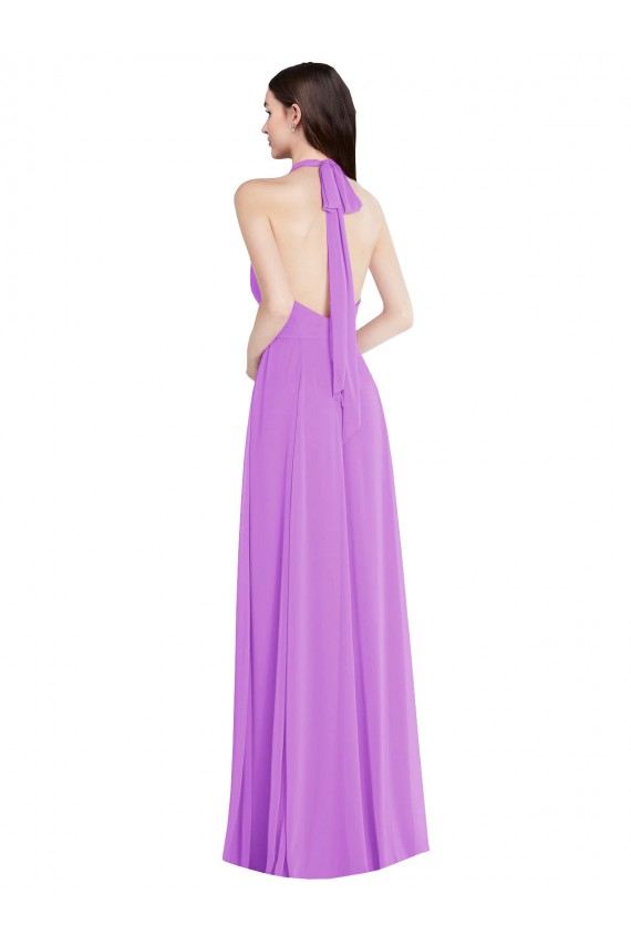 Sleeveless Violet Backless A-Line Halter Neck Formal Dress