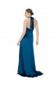 Sleeveless Peacock Blue Open Back A-Line Halter Neck Formal Dress