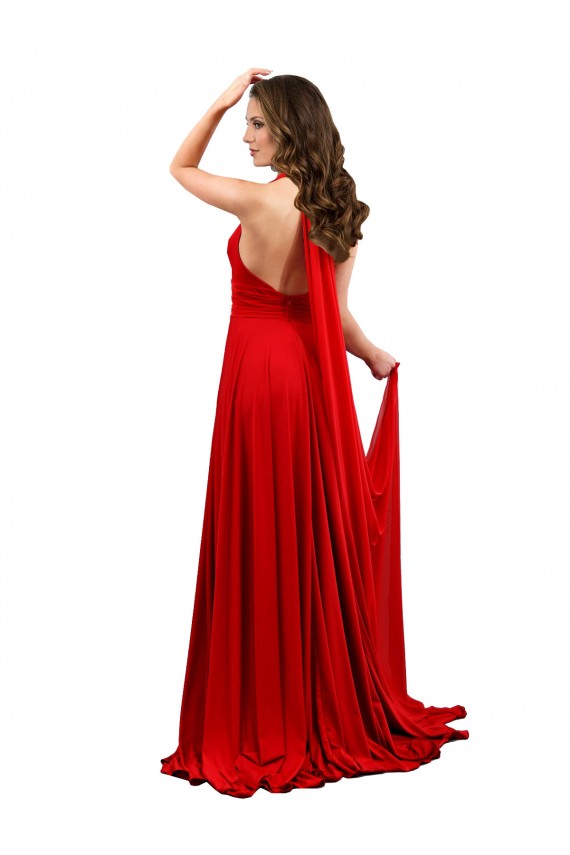 Sleeveless Red Criss Cross Open Back A-Line Halter Neck Formal Dress