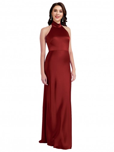 Affordable Sleeveless Burgundy Backless A-Line Halter Neck Black Tie Formal Dress Canada