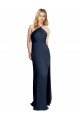 Sleeveless Dark Navy Criss Cross Open Back A-Line Halter Neck Formal Dress