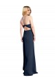 Sleeveless Dark Navy Criss Cross Open Back A-Line Halter Neck Formal Dress