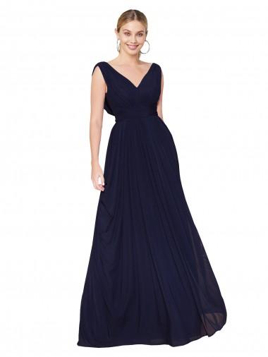 Affordable Sleeveless Dark Navy A-Line V-Neck Formal Dress Canada