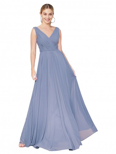 Affordable Sleeveless Dusty Blue V-Back A-Line V-Neck Formal Dress Canada