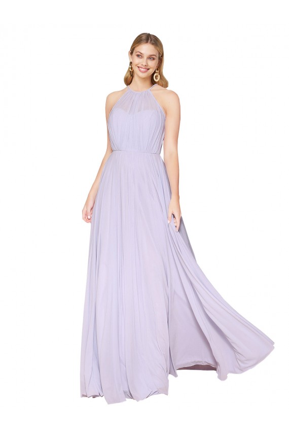 Sleeveless Lilac A-Line Halter Neck Formal Dress