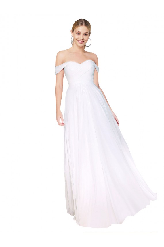 Sleeveless White A-Line Off the Shoulder Formal Dress