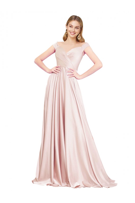 Sleeveless Pink A-Line Off the Shoulder Formal Dress