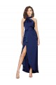 Sleeveless Sapphire A-Line Halter Neck High Low Formal Dress