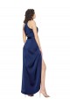 Sleeveless Sapphire A-Line Halter Neck High Low Formal Dress