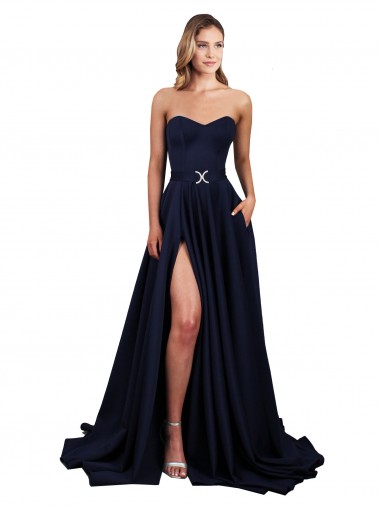 Affordable Sleeveless Dark Navy Low Back A-Line Sweetheart Formal Dress Canada