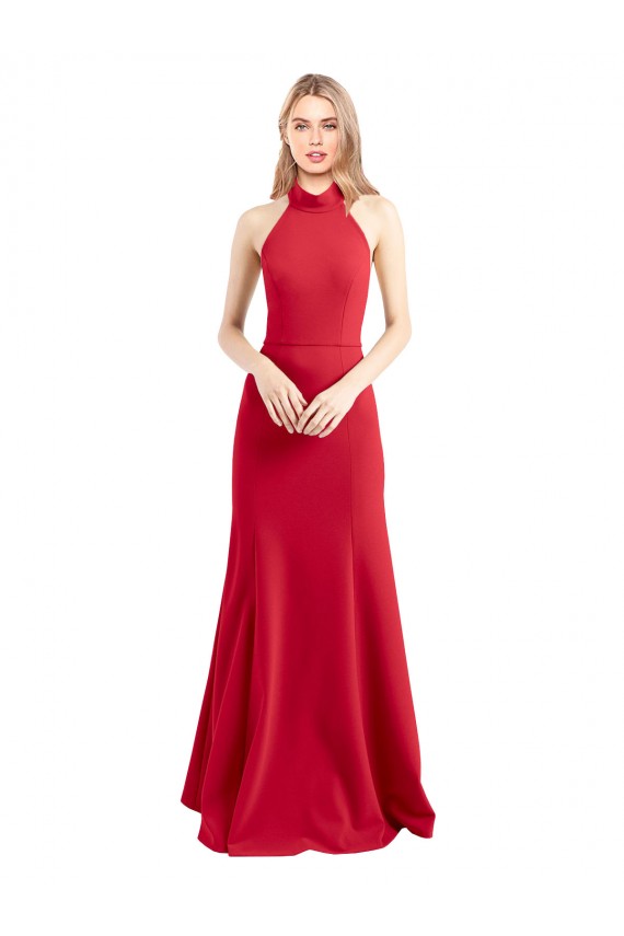 Sleeveless Red Open Back A-Line Halter Neck Formal Dress