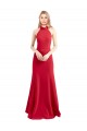 Sleeveless Red Open Back A-Line Halter Neck Formal Dress