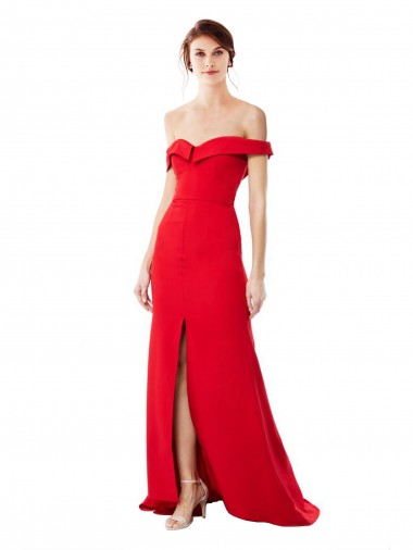 Affordable Sleeveless Red A-Line Off the Shoulder Red Formal Dress Canada