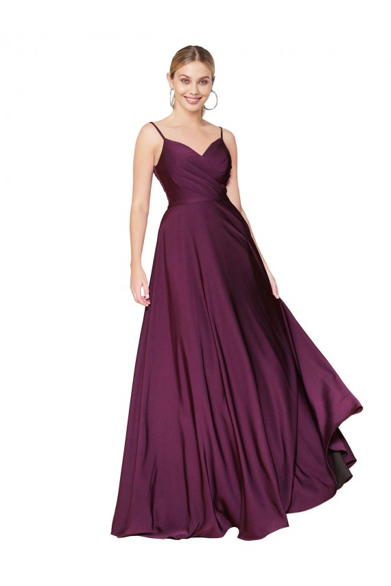 Sleeveless Wild Berry V-Back A-Line Spaghetti Straps Formal Dress