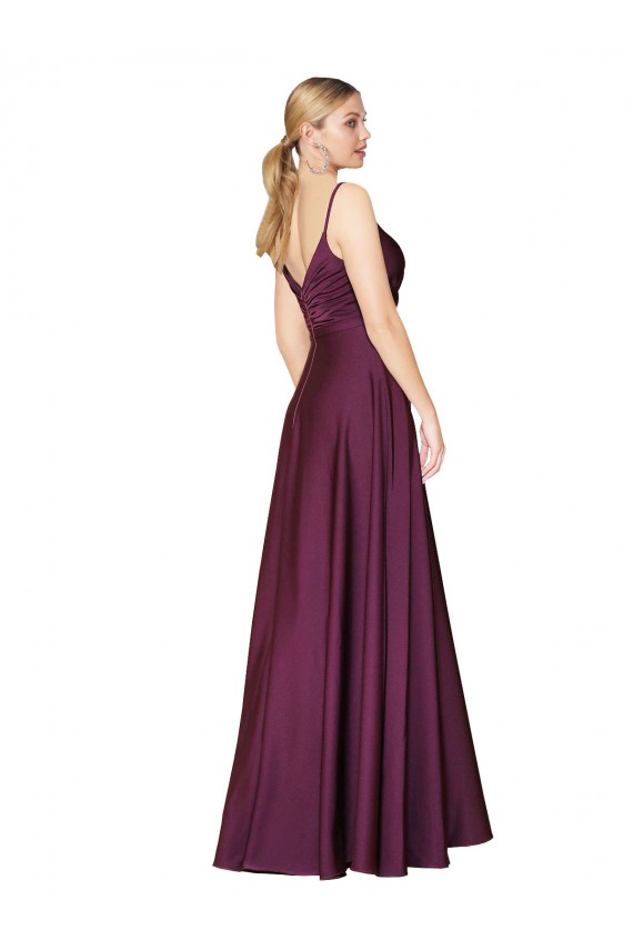 Sleeveless Wild Berry V-Back A-Line Spaghetti Straps Formal Dress