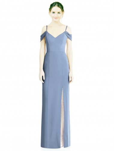 Affordable Cold Shoulder Dusty Blue Open Back A-Line Off the Shoulder Formal Dress Canada