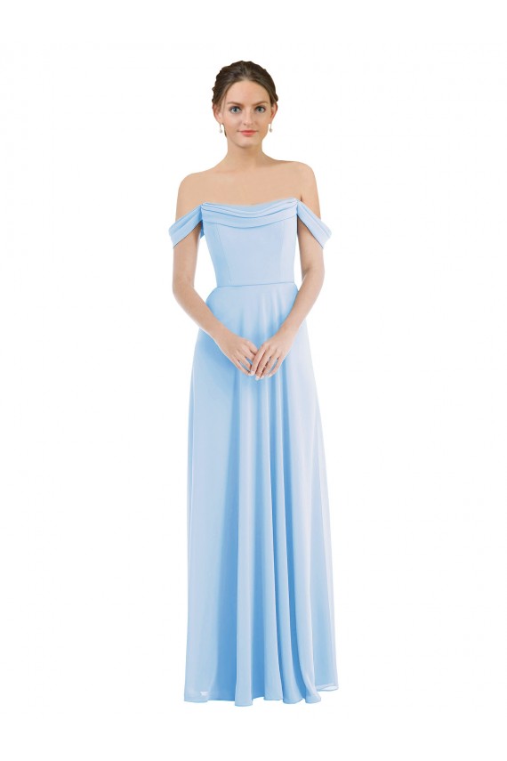 Sleeveless Light Sky Blue A-Line Off the Shoulder Formal Dress