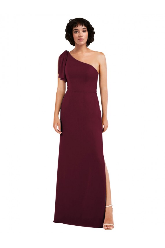 Sleeveless Burgundy A-Line One Shoulder Formal Dress