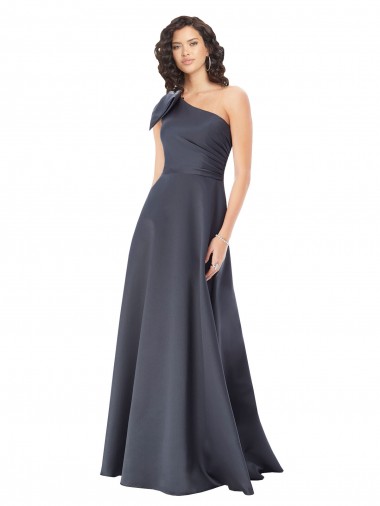 Affordable Sleeveless Slate Grey A-Line Satin One Shoulder Formal Dress Canada