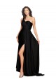 Sleeveless Black A-Line One Shoulder Black Tie Formal Dress