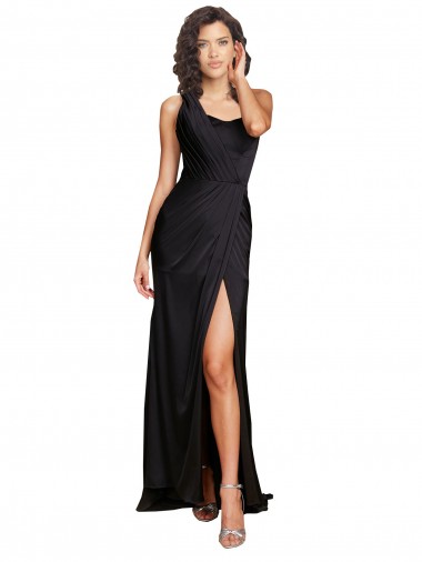 Affordable Sleeveless Black A-Line One Shoulder Formal Dresses Canada