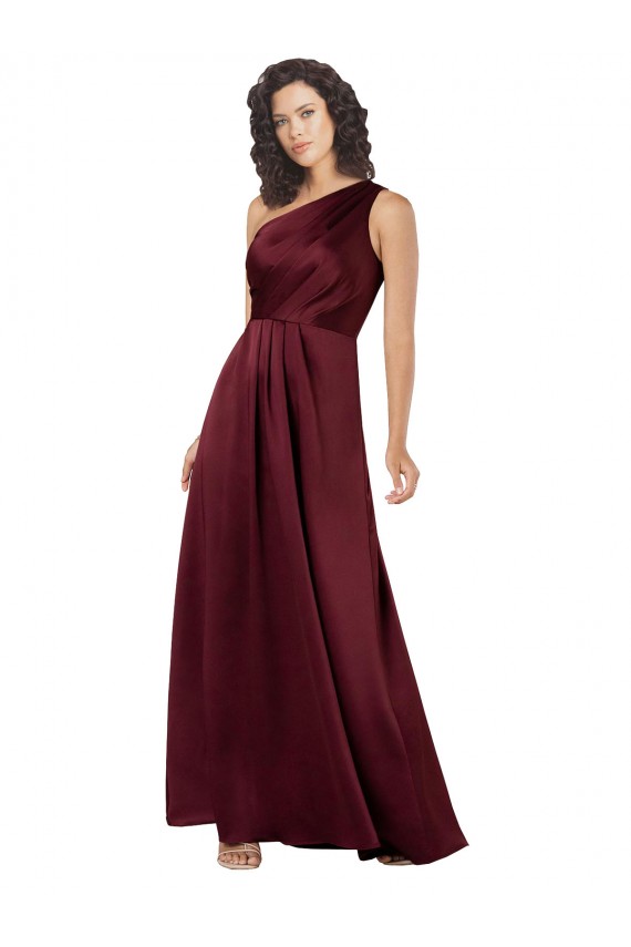 Sleeveless Burgundy A-Line One Shoulder Formal Dresses