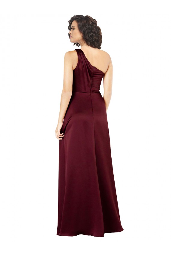 Sleeveless Burgundy A-Line One Shoulder Formal Dresses