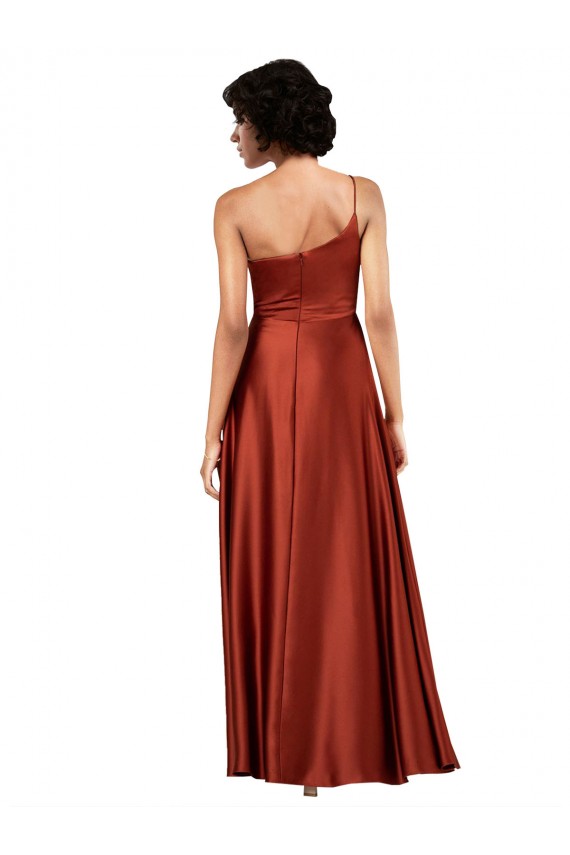 Sleeveless Burnt Orange A-Line One Shoulder Black Tie Formal Dress