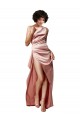 Sleeveless Dusty Pink Open Back A-Line One Shoulder Formal Dress