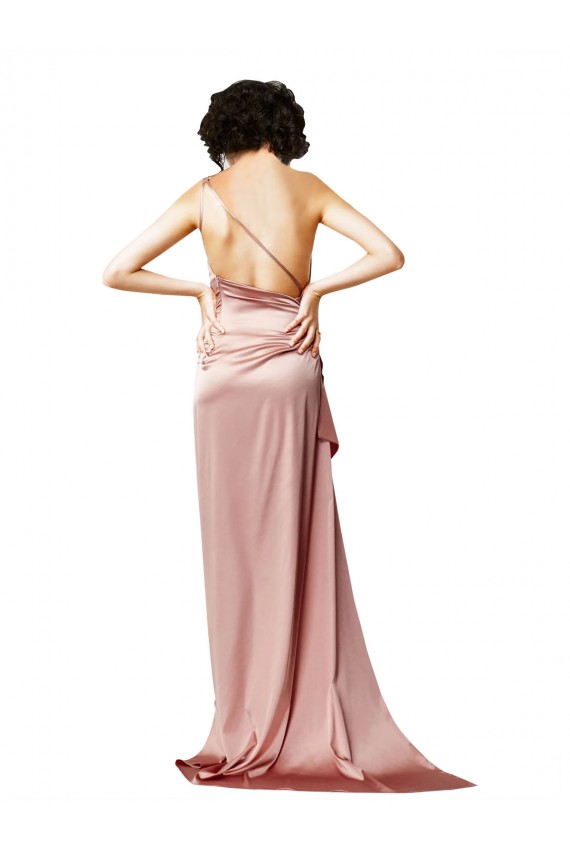 Sleeveless Dusty Pink Open Back A-Line One Shoulder Formal Dress