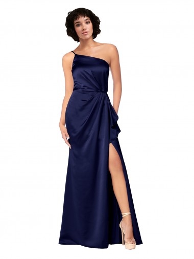 Affordable Sleeveless Sapphire A-Line One Shoulder Black Tie Formal Dress Canada
