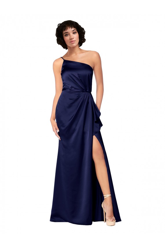 Sleeveless Sapphire A-Line One Shoulder Black Tie Formal Dress