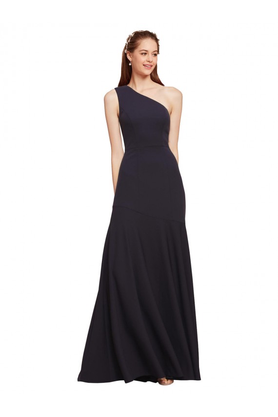 Sleeveless Dark Navy A-Line One Shoulder Formal Dress