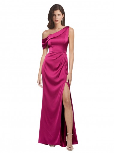 Affordable Sleeveless Fuchsia A-Line One Shoulder Formal Dress Canada